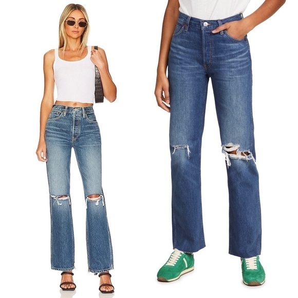 NWT RE/DONE 90s High Rise Distressed Denim Ripped Knee Straight Leg Jeans 26 - Picture 5 of 16